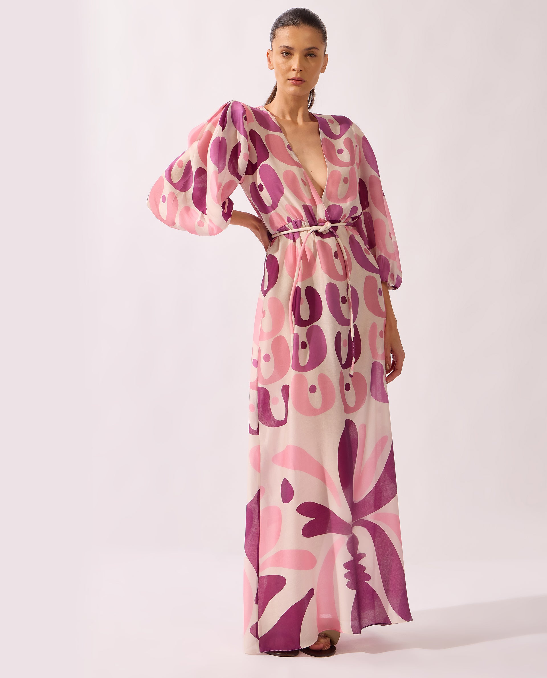 ADRIANA DEGREAS Bold Floral Deep V-Neck Maxi Dress | MELIE ADRIANA DEGREAS Bold Floral Deep V-Neck Maxi Dress | MELIE