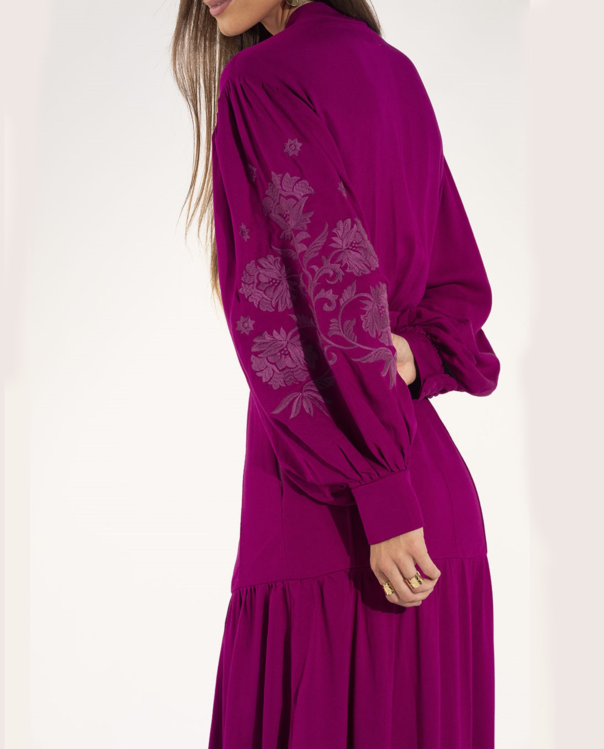 oasis purple dress Women's Volume Shoulder Western Mini Dress, Purple